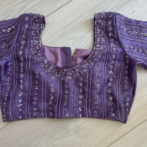 Lavender Sequin Embroidered Organza Fabric Indian Pakistani wedding saree.